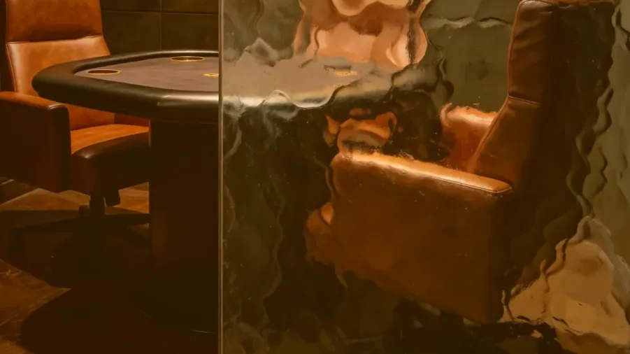Table de jeu éclairée par une lampe d'établi